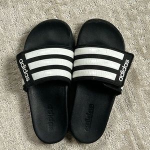 Youth Sz 4 black and white Adidas slides
